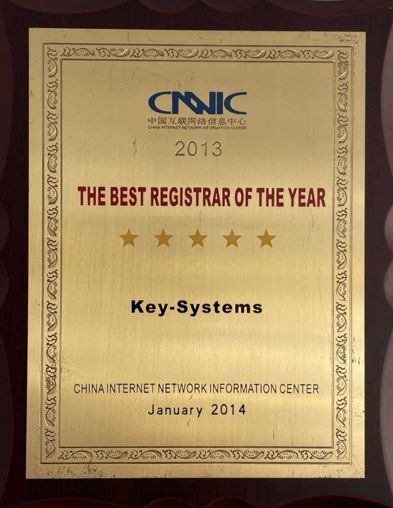 2013 · CNNIC: The Best Registrar of the Year – Key-Systems.