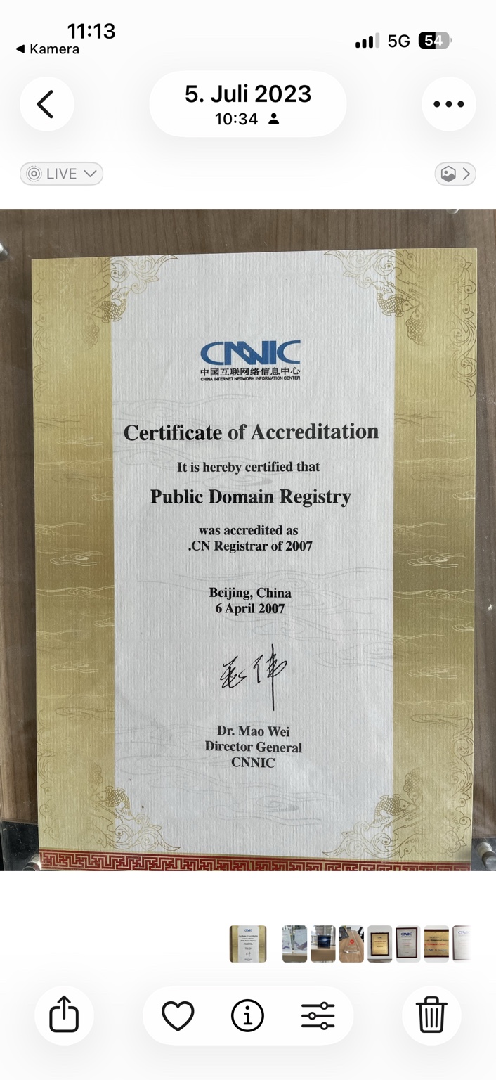 2007 · CNNIC accreditation of Public Domain Registry as a .CN registrar – Beijing, 6 April 2007.